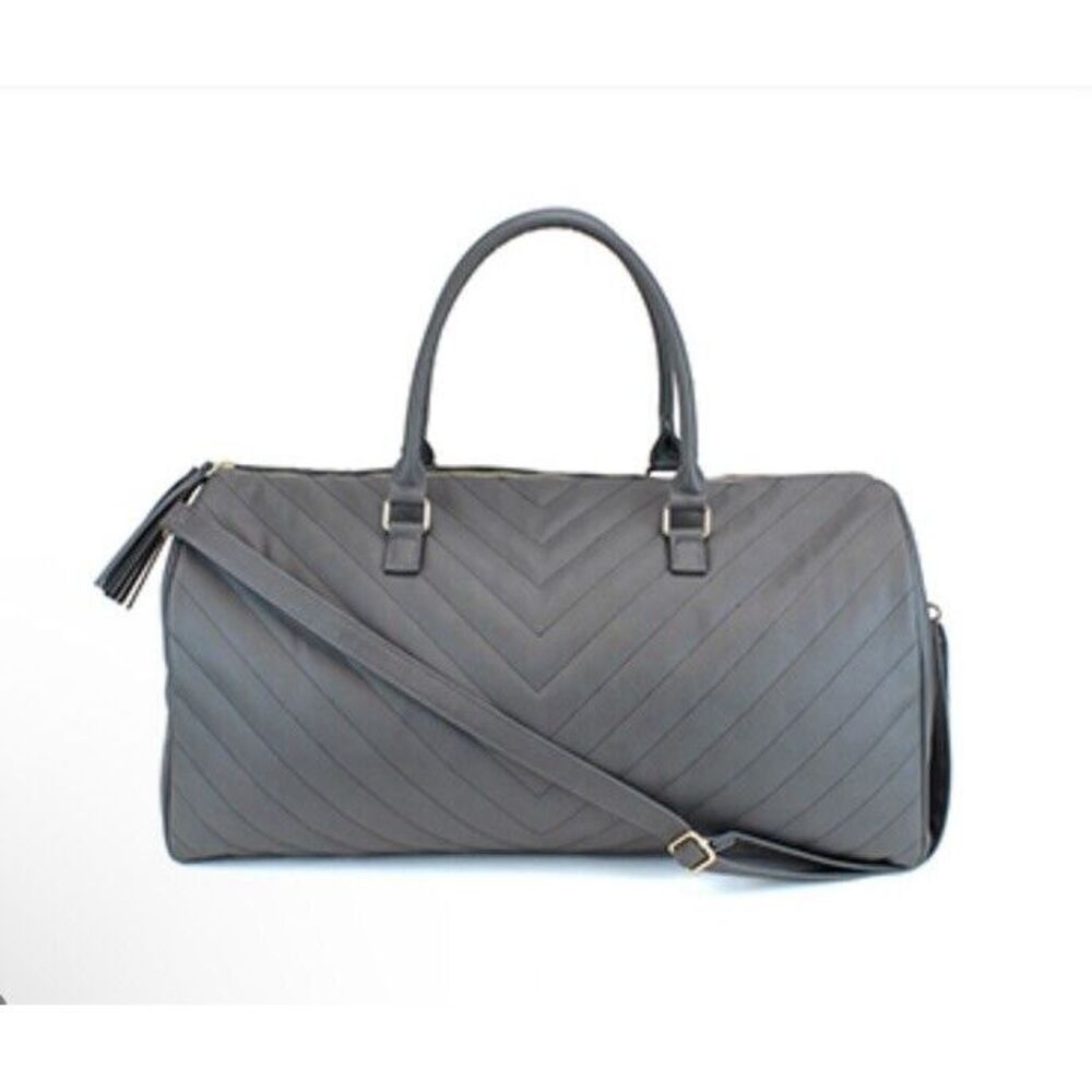 Women's Gray Quilted Weekender Travel‎ Duffel Bag With Rose Gold Hardware New
